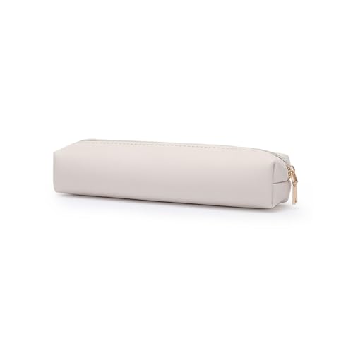 Image of Faux Leather Color Pencil Case Multifuncional and Simple with Zipper for School (Beige,Faux Leather)