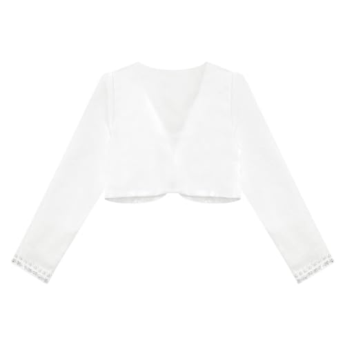 JEATHA Kids Girls Long Sleeve Open Front Bolero Shrug Pearls Sequins Beaded First Communion Cardigan Coat4