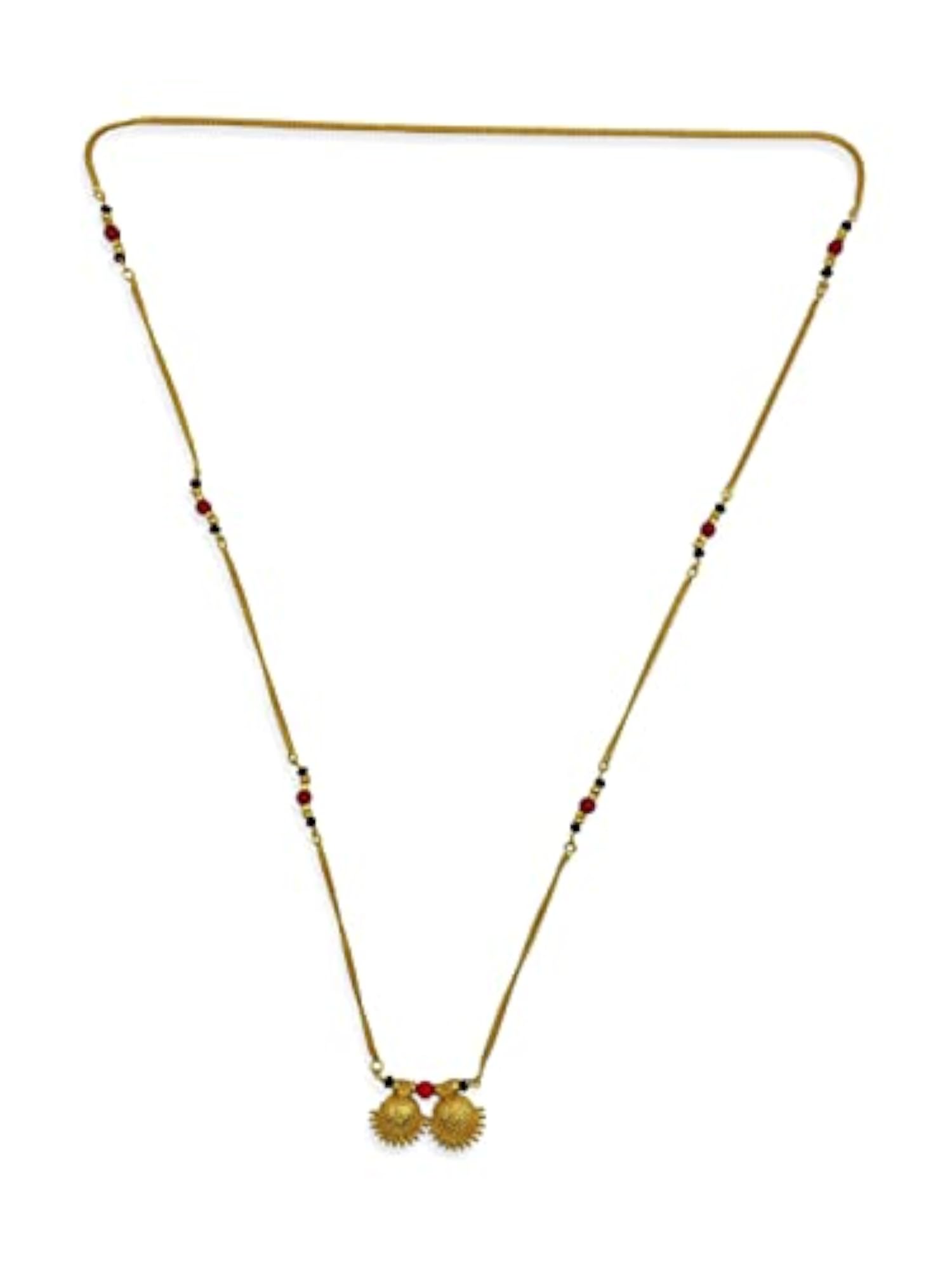 Gold Plated Long Mangalsutra with Red & Black Beads