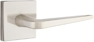 EMTEK Square Rosette Passage Set with Matching Finish Athena Lever - Choice of Left/Right Handing and 6 Finishes - 5110ATNRHUS15 - Right Handed (RH) - Satin Nickel (US15)