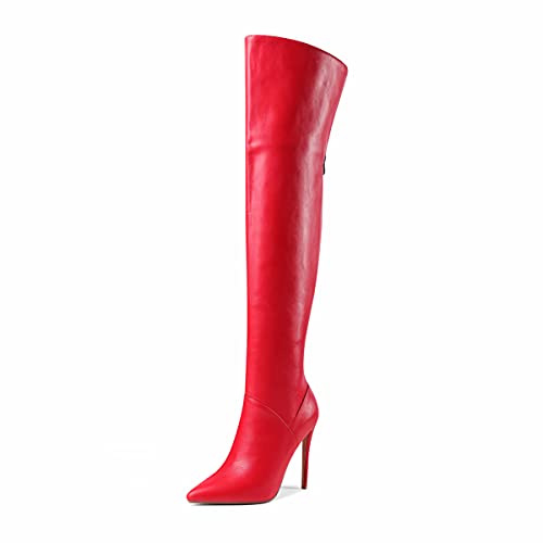 UP2STEP Women Vintage Over The Knee Stiletto High Heel Boot Pointed Toe Back Zipper Thigh High Boots Solid2