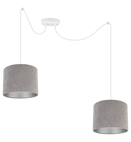 Light-Home Spider Milan Lampadario a Sospensione - Lampadario Ragno - Lampade a Sospensione in Tessuto con Paralume Moderno - 2 Luce - E27 - Grigio e Argento - Cavo Bianco
