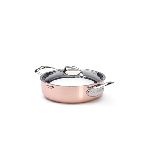 De Buyer 6441.24 Inocuivre Sauté Pan with 2 Cast Stainless Steel Handles and Lid, 2 mm Thick, 24 cm Diameter
