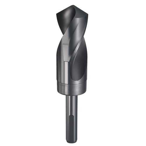 sourcing map Broca de 32 mm, vástago reducido de 1,27 cm, 3 planos 4341, acero de alta velocidad, nitruración, negro, punta estándar de 118°, para plástico, madera, cobre, aluminio, hierro, metal