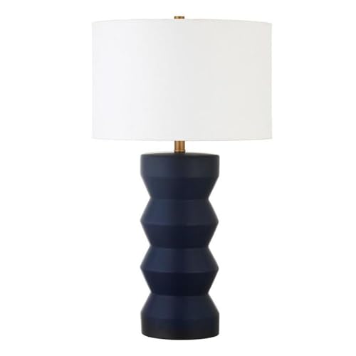 Image of Carlin 28 inch Tall Ceramic Table Lamp with Fabric Shade in Matte Navy /White