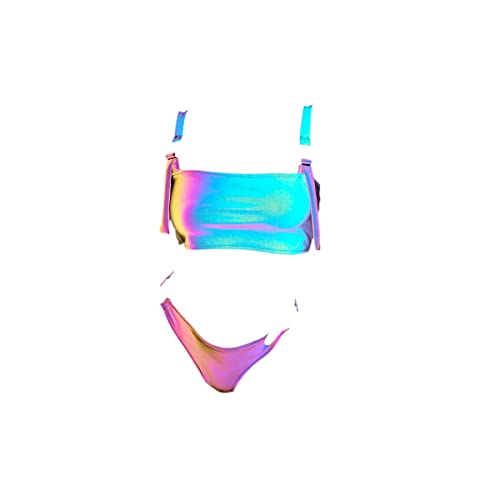Bikini arc-en-ciel réfléchissant femmes maillots de bain brillant été plage deux pièces