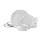 Pfaltzgraff Blooming Meadow 12 Piece Plates Bowls Dinnerware Set, Service for 4, Cream