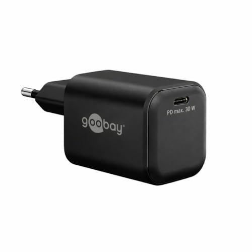 Goobay Chargeur USB-C GaN 30 W, Bloc d'alimentation USB-C 30 W et Chargeur Rapide pour Smartphone, Tablette, iPhone, iPad, Galaxy, Adaptateur de Charge, connecteur USB-C, Adaptateur, Noir - 79152
