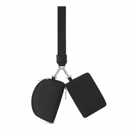 Women's Fixed-Length Wristlet Wallet Set - Dual Shape (Square & Semicircle) Zippered Pouch for Cards/Coins/Keys | 4.7in Non-Adjustable Gym Wrist Purse | Hands-Free Nylon Organizer