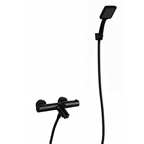 Mitigeur de bain thermostatique noir mat en laiton massif avec ensemble douche IS654