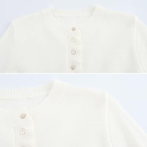 Image of FindThy Women's Cropped Cardigan Sweater Trendy Crewneck Ruffle Long Sleeve Button Down Knitwear Tops