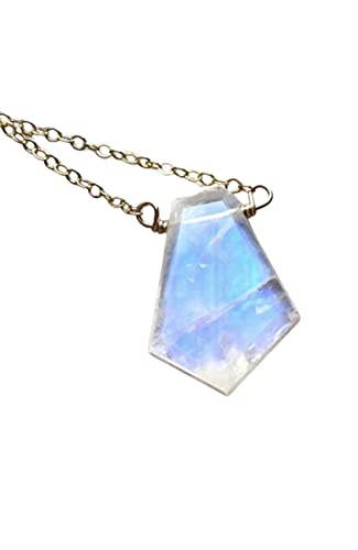 Moonstone Crystal Necklace Gold Chain, Moonstone Necklaces for Women 16 Inch 14K Gold Filled, Crystal Healing Jewelry, June Birthstone Gift For Women, Rainbow Moonstone Necklace New Beginnings Simple