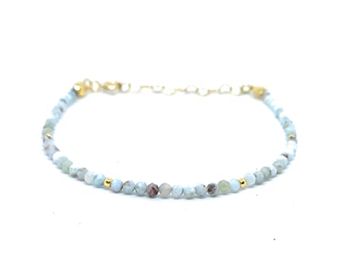 Bracelet Larimar pierre naturelle et argent massif 925 plaqué or
