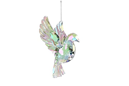 Gisela Graham : Christmas Decoration : Glass Effect Rainbow Iridescent Flying Dove