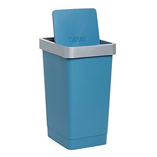 Image of Tatay Smart Swing Lid Bin, 25L Capacity, Polypropylene, BPA-Free, 30L Waste Bag, Ocean Colour, Measures 26 x 34 x 47 cm, One Size