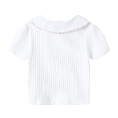 Image of Mud Kingdom Girls Peter Pan Collar T-Shirts Flower Top Short Sleeve Summer