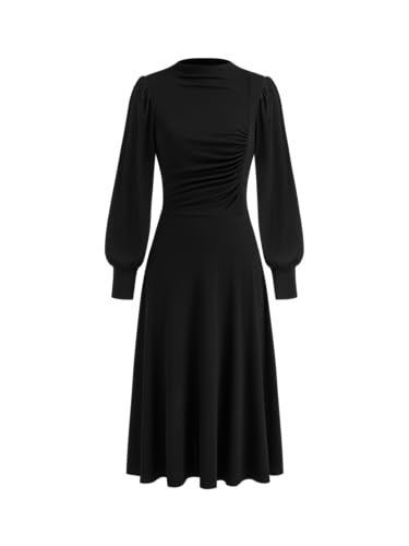 CIDER Womens Long Sleeve Wedding Guest Dresses Mock Neck Ruched Elegant Formal Midi Dresses