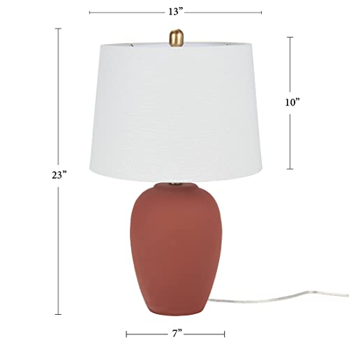 Image of Nourison Home 23 inch Rust Orange Ceramic Pot Table Lamp for Bedroom, Living Room, Dining Office, with White Tapered Drum Shade