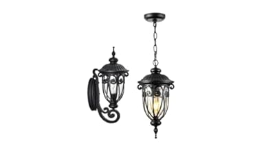 VIANIS Black Dusk to Dawn Outdoor Lighting & Black Outdoor Pendant Light Lantern,Outdoor Light Fixture with Bubble Glass for Porch, Garden, Doorway, Waterproof and Anti-Rust