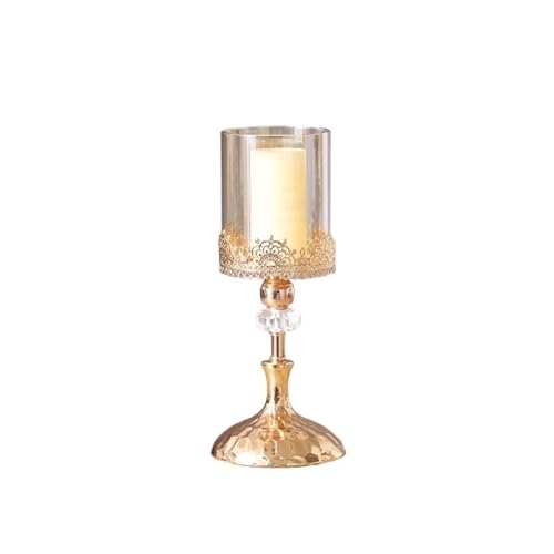 Portavelas para candelabros, candelabro de cristal de metal dorado para decoración del hogar, mesa de comedor, adorno para mesa de comedor (grande)