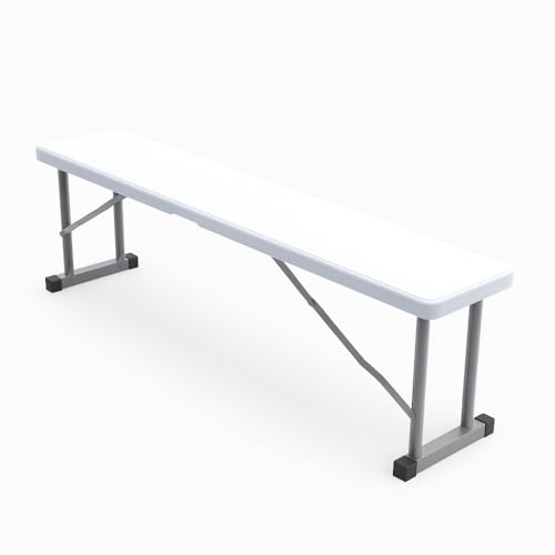 2.75ft Plastic Folding Bench – Lightweight and Portable White Resin with Durable Steel Frame, 33”x8”x16” - (Pack of 1, White, 2.75 Feet)