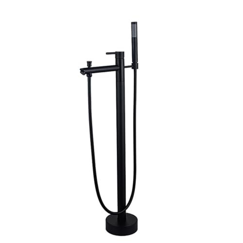 Mélangeur de bain autoportant noir avec douche et tuyaux pour salle de bain moderne LWX