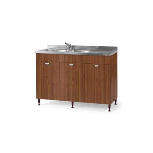 Linea Azzurra Sottolavello 120 Solo Mobile Cucina con 3 Ante in Legno Made in Italy H85xL120xP50 cm Facile da Montare (Vasca a Sinistra, Noce Antico)