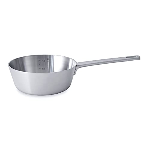 BergHOFF RON 18/10 Stainless Steel Conical Saucepan 7" 1.4 qt. Silver Long & Ergonomic Shaped Handle Induction Cooktop Durable 5-ply Material Dishwasher Safe