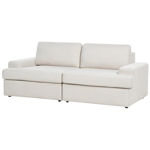 Divano Beige Tessuto Imbottito 3 Posti Schienale Imbottito Spesso Divano Soggiorno Classico - 4