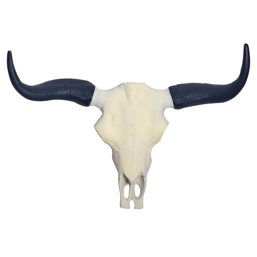 Wohnling Deko Geweih Büffel-Schädel Weiß 55,5 cm Aluminium Design Stierkopf, Wanddekoration Horn Modern, Wandskulptur mit Hörner, Geweih-Jagdtrophäe Metall, Wandschmuck Groß