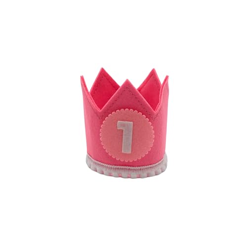 Monthly Baby Milestone Prop Crown - Felt with Interchangeable Month Numbers - Elastic & Foldable - Baby Monthly Milestone and First Birthday Photo Prop - Reusable and Easy Storage (Pink)