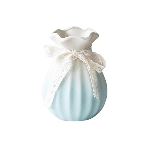 Jarrón de flores compacto para estanterías pequeñas con lazo azul S 2