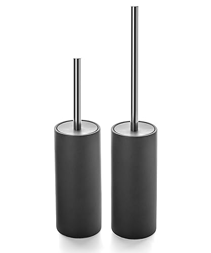 Image of Matt Gray Ceramic Toilet Brush and Holder Set | Freestanding Toilet Bowl Cleaners Brush, Scrubber Brush for Toilet, Bathroom Accessories with Stainless Handle, Deep Cleaning