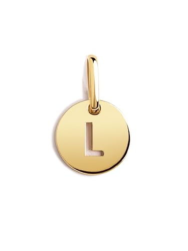 SINGULARU - Mini Medallion Letter. Colgante Inicial en Plata de Ley 925 con Acabado Baño de Oro de 18 Kt. Combinable con Collar. Joyas para Mujer. Letra L