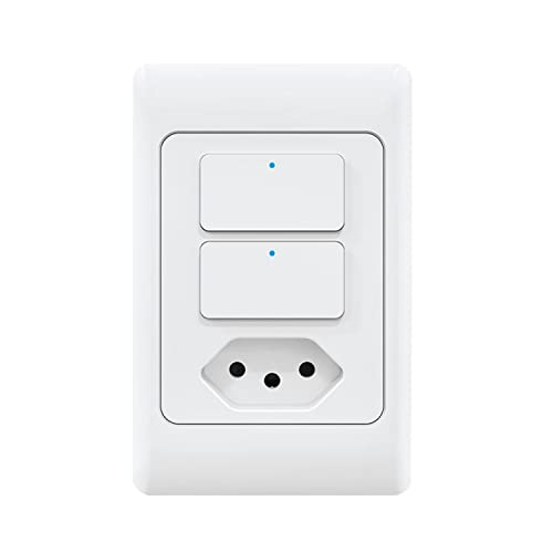 AGL Interruptor com 02 teclas + tomada WiFi inteligente, compativel com Alexa, bivolt, Branca