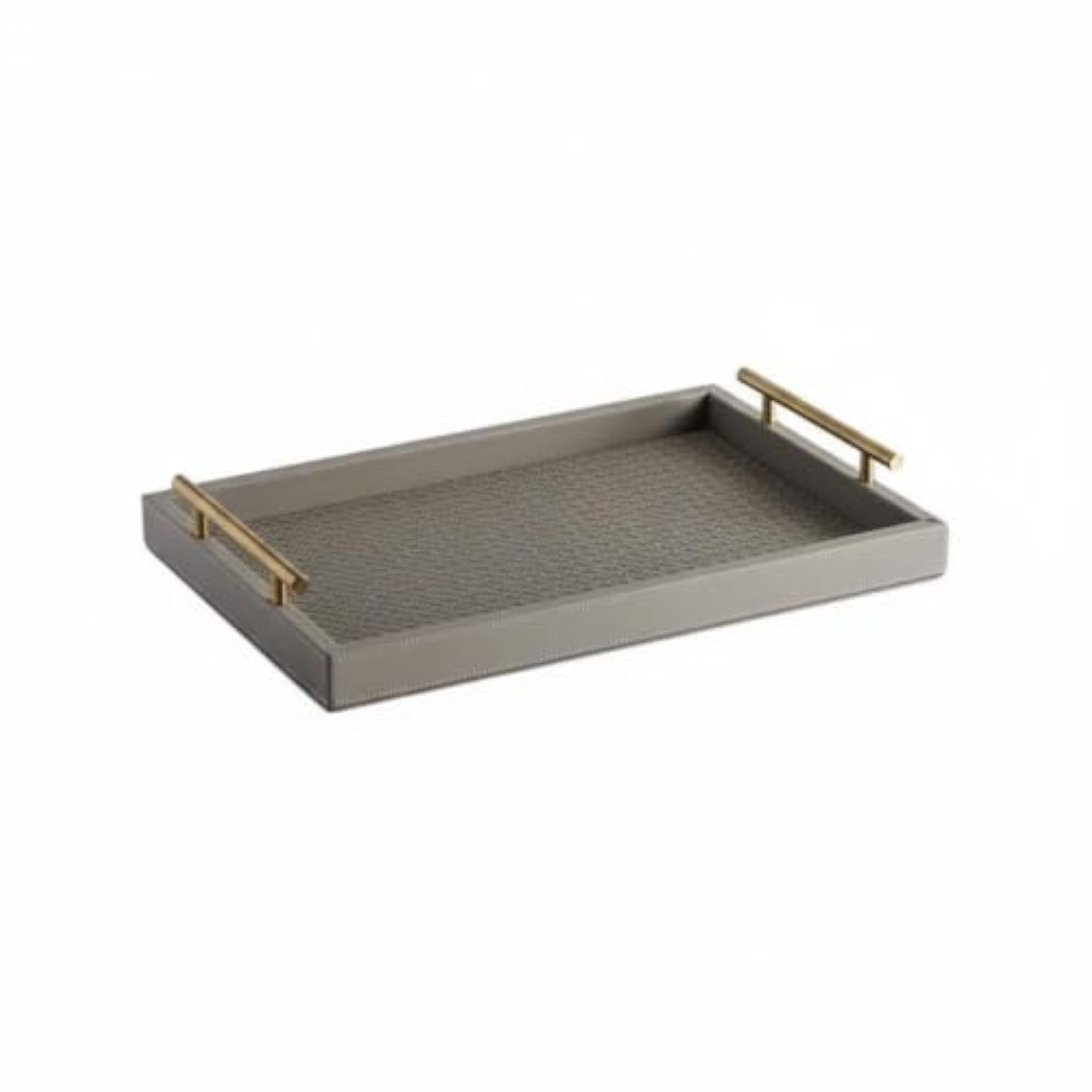Leather Tray Luxury Look Rectangular Tray with Handles, Gray