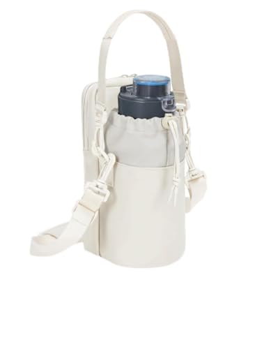 Insulated 32oz Water Bottle Holder with Adjustable Strap, Outdoor Water Bottle Carrier Sling Bag with Phone Pocket Pouch for Hiking, Camping, Walking, Traveling (White)