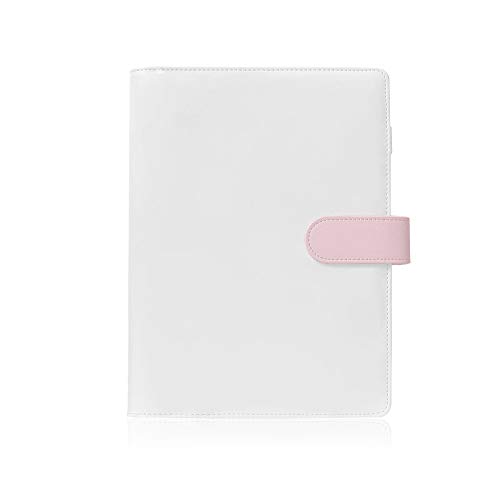 partyGO A5 PU Leather Notebook Binder, Refillable A5 6 Ring Personal Planner Binder, Macaron Notebook Personal Planner Binder with Magnetic Buckle Close (Notebook, White)