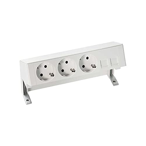 Prise bureau Simon 400 fin de la pagaille des câbles kit 3 schuko et 2 RJ45 blanc