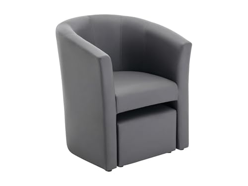 Vente-unique - Fauteuil Cabriolet et Pouf en Simili Gris Jovana