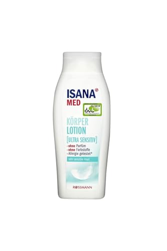 Loción corporal ISANA MED ultra sensible, 250 ml, para piel muy sensible, sin perfume ni colorantes, hipoalergénica, vegana