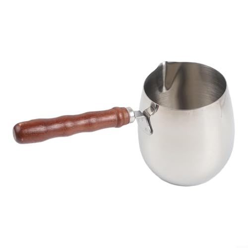 Cafetera multiusos de acero inoxidable con mango de madera natural para café turco derretir chocolate y calentar bebidas calientes (420 ml)
