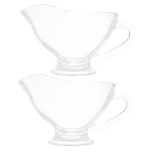 OUNONA 2pcs Glass Juice Boat Gravy Boat Cute Gravy Jug Milk Jugs Mini Stands Simple Base Overnight Dish Small Gravy Boat Steak Sauce Boat Casserole Modern Transparent Stainless Steel