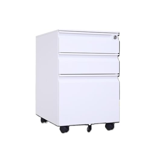 Shihan-2015 Cajonera de Oficina Gabinete de Acero de Tres cajones con Ruedas, archivador móvil de Oficina, gabinete Corto con Cerradura, Grueso Gabinete de Archivos(Blanco)