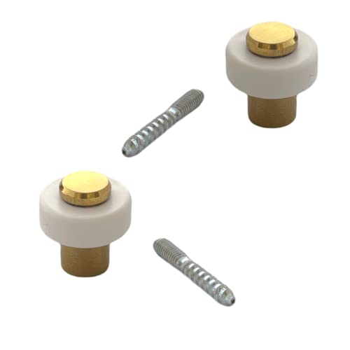 Lot de 2 butoirs luxe en laiton verni avec vis filets T15. Corps en laiton et bague amortisseur blanche en élastomère. Diamètre 28mm, hauteur 30mm Cover