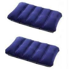 Image of Soft Comfortable Inflatable Velvet Air Pillow Cushion, Sleeping Bag, Travel Pillow (Blue, Pack of 1)