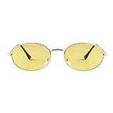 GIFIORE Oval Sunglasses Vintage Retro Trendy 90s Small Sunglasses Designer Glasses for Women Men (Gold Frame/Yellow Lens)