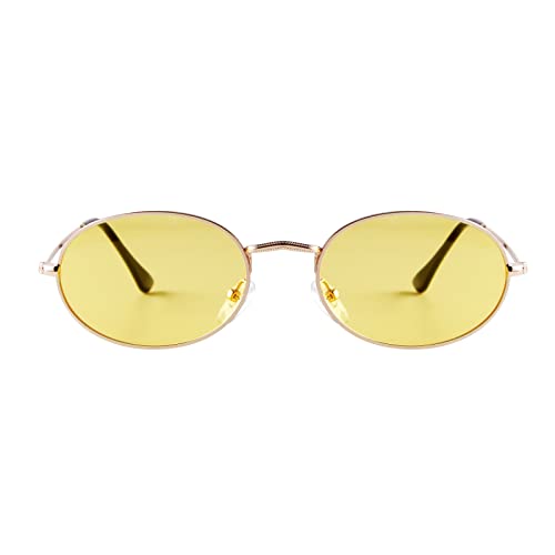 GIFIORE Oval Sunglasses Vintage Retro 90s Sunglasses Trendy Designer Glasses for Women Men (Gold Frame Yellow Lens)
