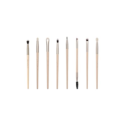 Milagro Beauty 8pcs Eye Essential Makeup Brush Collection Wooden Handle Aluminium Ferrule Vegan Fiber Bristles Professional Eye Shadow Foundation Concealing Brushes Kit with Sparkle Holder