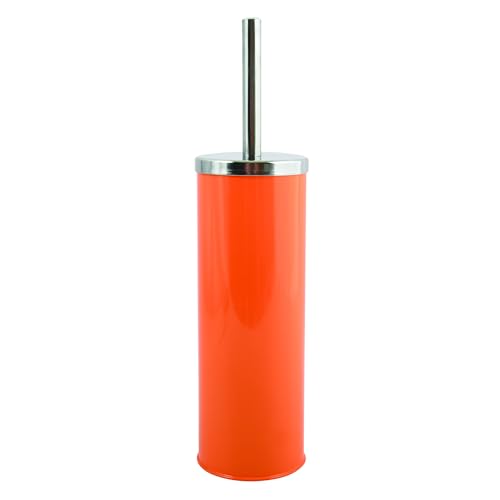MSV - Brosse WC avec Support - INOX & Acier - pour Stockage Douche et Accessoires de Bain - Ø 11,5 x 40 cm - Orange - Idéal pour Produits de Soins Personnels